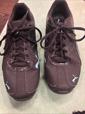Puma Black Athletic Sneakers with Light Blue Logos
